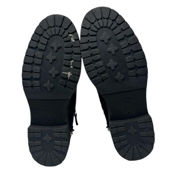 Fendi Leather FF Vitello Studded Combat Moto Boots Black Size 38 - Picture 8 of 14